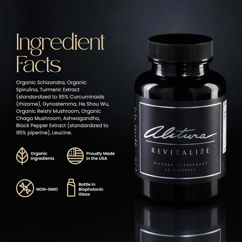Alitura Revitalize – Organic Ashwagandha & Turmeric Supplement – Natural Energy, Mood & Recovery Support for Men & Women – Adaptogenic Herbs for Daily Wellness – 60 Capsules - TrustMedUSA