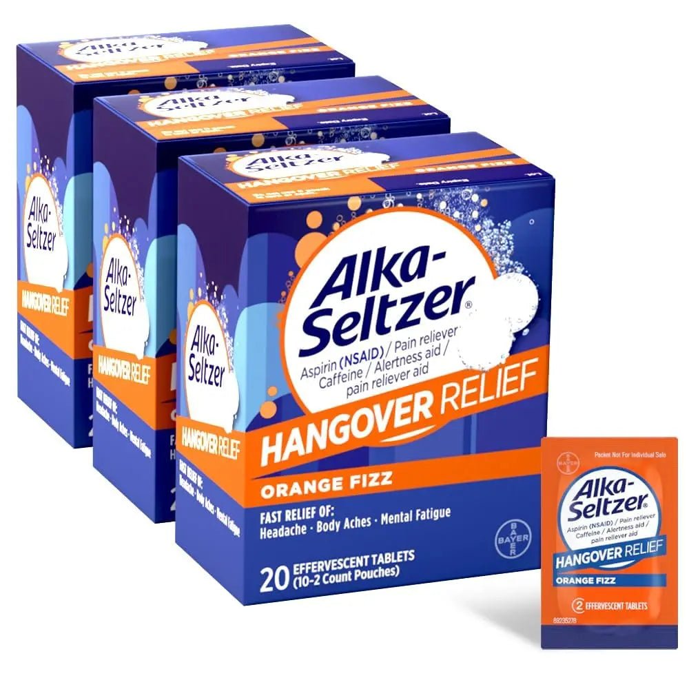 Alka-Seltzer Hangover Relief Tablets, Fast Relief Starts In About 15 Minutes for Headaches, Body Aches & Mental Fatigue, Bachelorette & Bachelor Party Packs 60 Count (3 Boxes, 20 Tablets Each) - TrustMedUSA