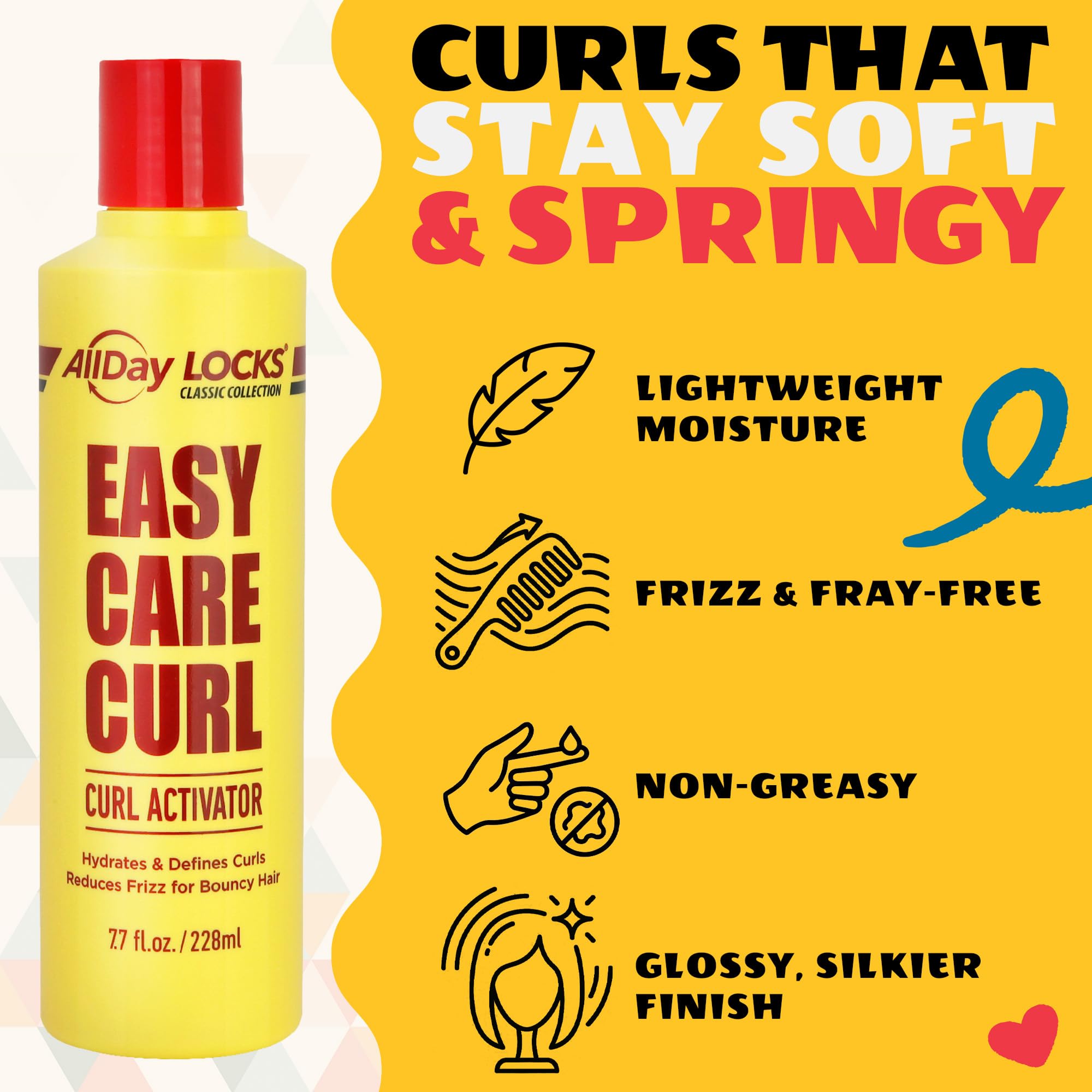 AllDay Locks Classic Easy Care Curl Activator - Activator Product for Curly Hair, Defines & Moisturizes Strands, Milky Cream Product for Men and Women, Easy Curling and Styling - 7.7 oz Bottle - TrustMedUSA