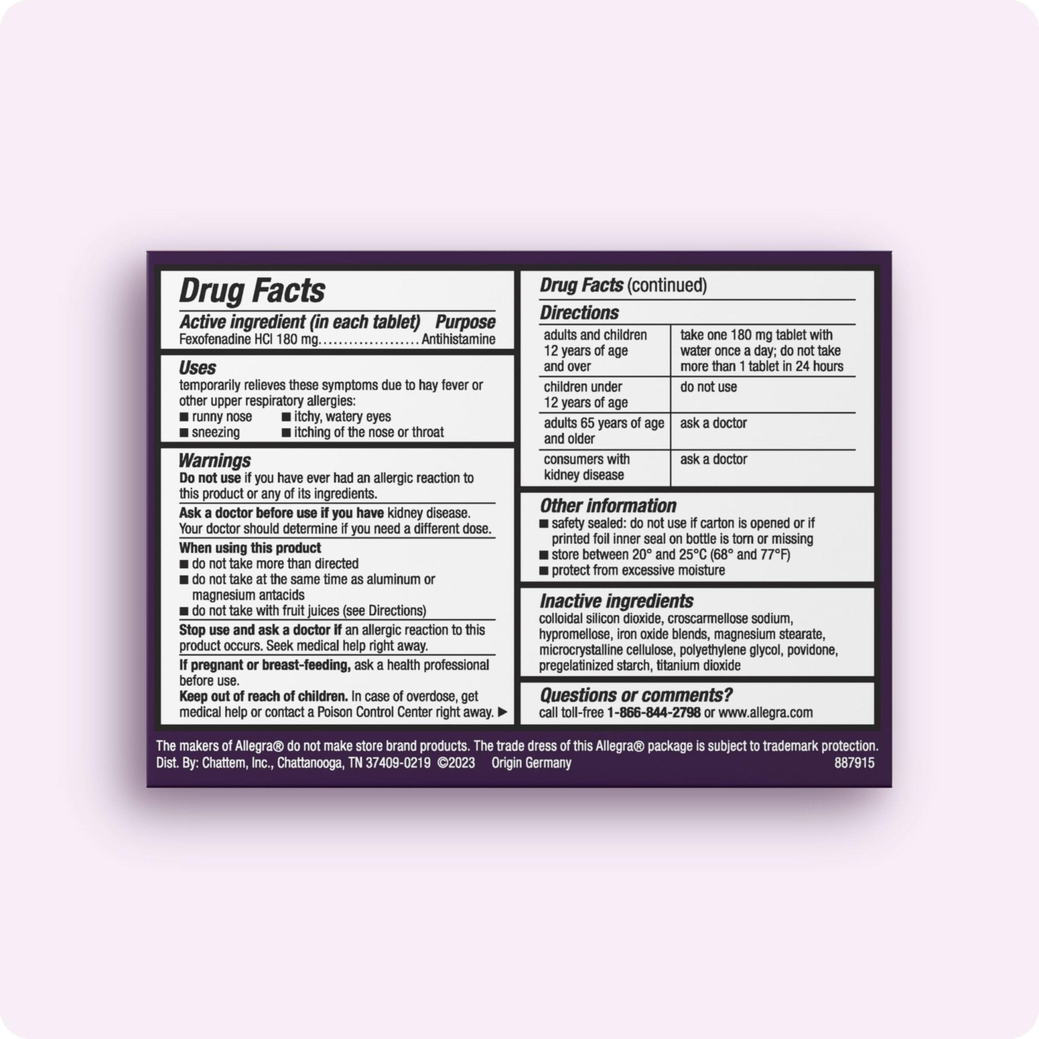 Allegra Adult 24-Hour Allergy Relief Tablets, Non-Drowsy Indoor and Outdoor Allergy Medicine, 180 mg Fexofenadine HCI Antihistamine Pill, 100-Count - Maple Wellness Supplements