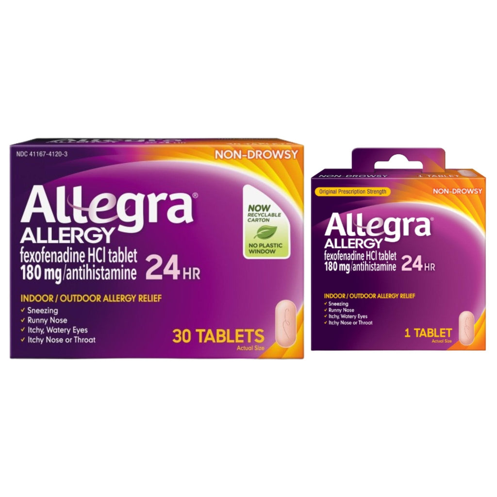 Allegra Adult 24-Hour Allergy Relief Tablets, Non-Drowsy Indoor and Outdoor Allergy Medicine, 180 mg Fexofenadine HCI Antihistamine Pill, 30 Count Plus 1 Count Travel Pack - Maple Wellness Supplements