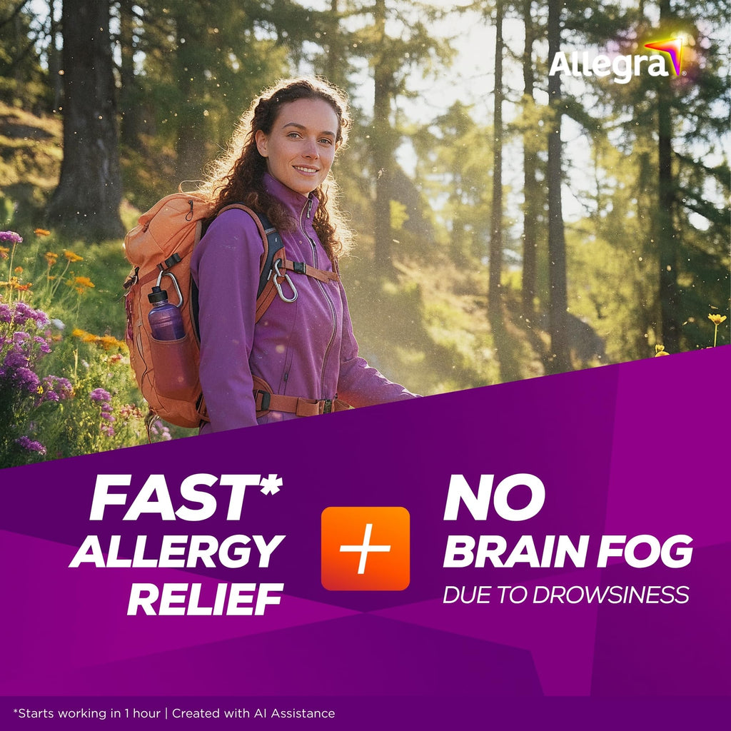 Allegra Adult 24-Hour Allergy Relief Tablets, Non-Drowsy Indoor and Outdoor Allergy Medicine, 180 mg Fexofenadine HCI Antihistamine Pill, 90 Count Plus 1 Count Travel Pack - Maple Wellness Supplements