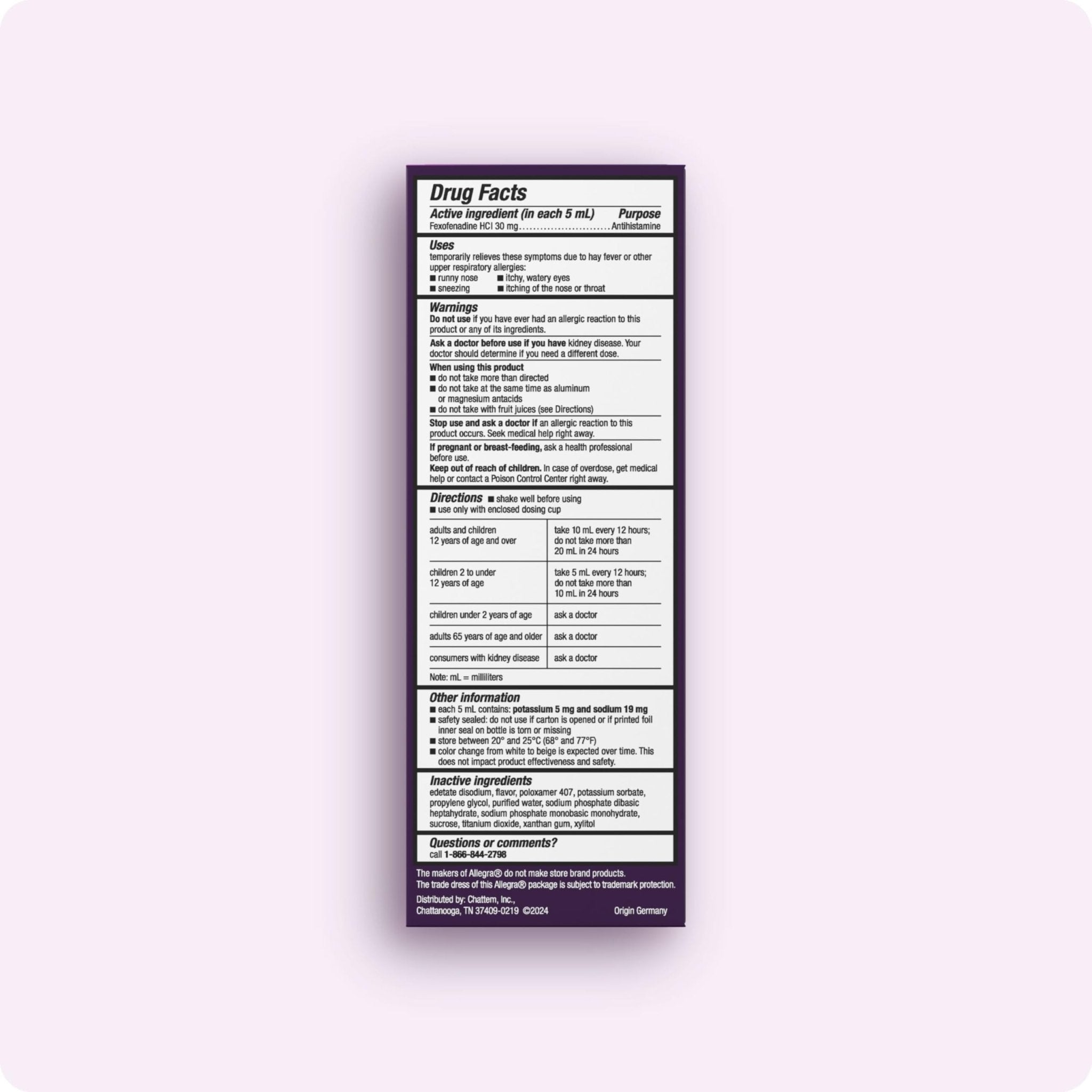 Allegra Children's 12-Hour Allergy Relief Liquid, Non-Drowsy Indoor and Outdoor Allergy Medicine, 30 mg Fexofenadine HCI Antihistamine for Kids, Berry Flavor, 8 oz - Maple Wellness Supplements