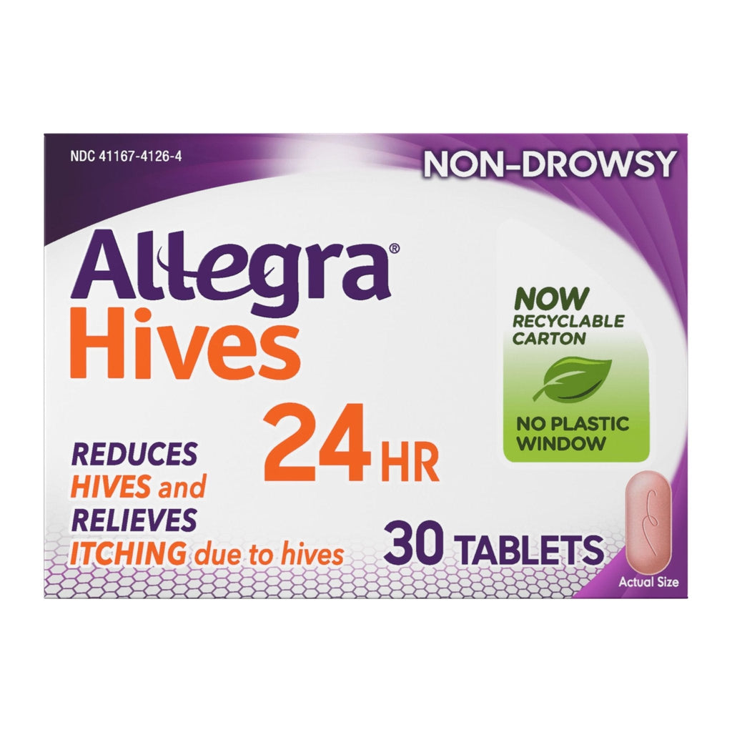 Allegra Hives Antihistamine 24-Hour Tablets, Non-Drowsy Hive Reduction and Hive Itch Relief, 180 mg Fexofenadine HCI, 30-Count - Maple Wellness Supplements