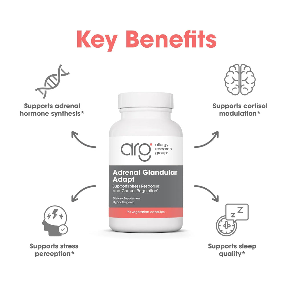 Allergy Research Group - Adrenal Glandular Adapt - Supports Healthy Stress Response and Cortisol Regulation - Hypoallergenic - 90 Vegetarian Capsules - TrustMedUSA