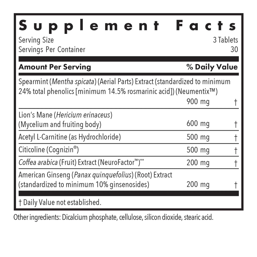 Allergy Research Group Advanced NeuroPlus - Nootropic Formula with Spearmint Extract, Lions Mane & Citicoline - Supports Working Memory Focus & Cognitive Function - 30 Servings - 90 Tablets - TrustMedUSA