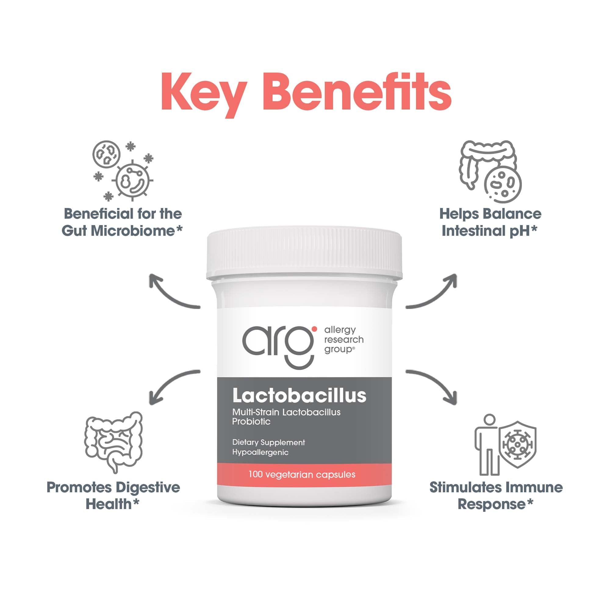 Allergy Research Group Lactobacillus Supplement - Probiotics for Men & Women, Digestive Health, Gut Health, Vegetarian Capsules - 100 Count - TrustMedUSA