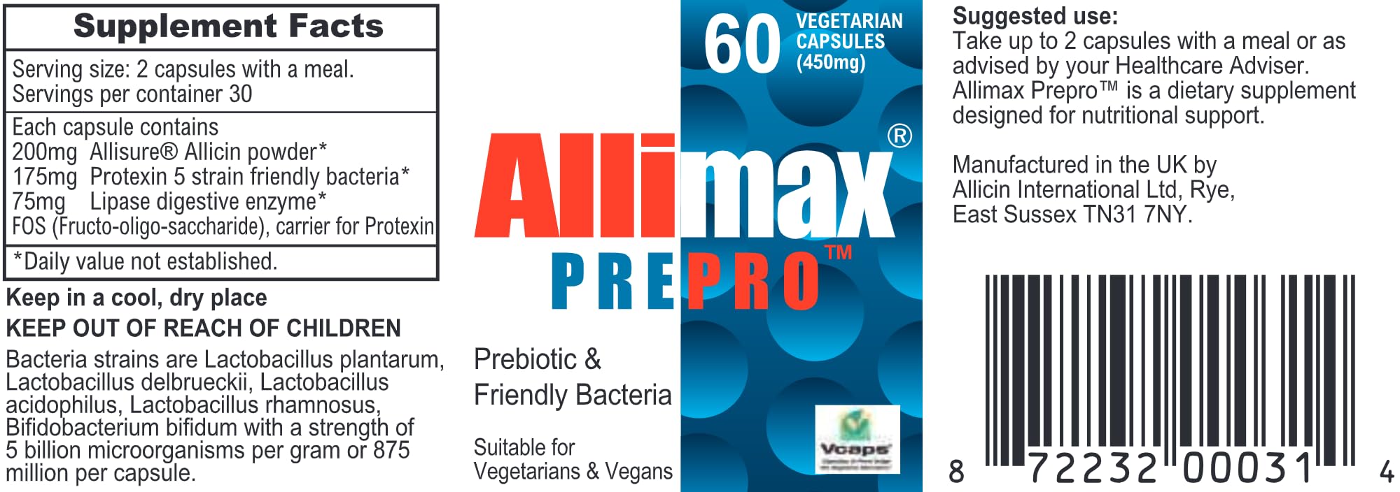ALLIMAX Pre Pro - 60 Caps. Stabilized allicin Plus prebiotics, probiotics and Digestive enzymes. - TrustMedUSA