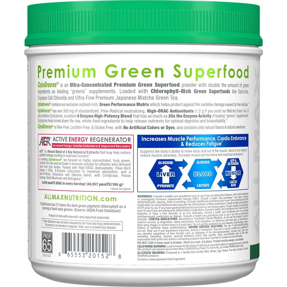 ALLMAX Naturals CytoGreens Super Greens Powder, Premium Green Superfood with Greens, Superfoods, Daily Greens Supplement, Acai Berry Green Tea, 60 Servings - TrustMedUSA
