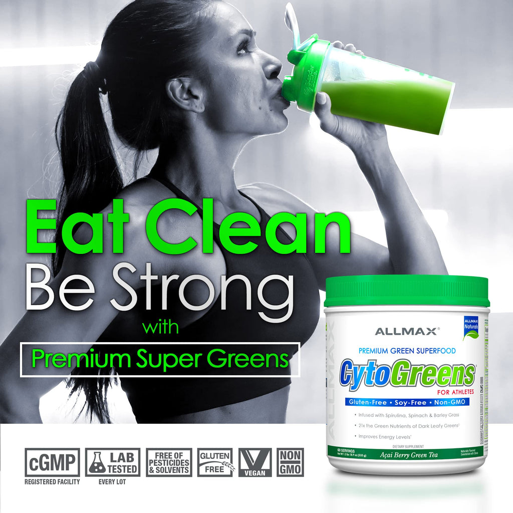 ALLMAX Naturals CytoGreens Super Greens Powder, Premium Green Superfood with Greens, Superfoods, Daily Greens Supplement, Acai Berry Green Tea, 60 Servings - TrustMedUSA