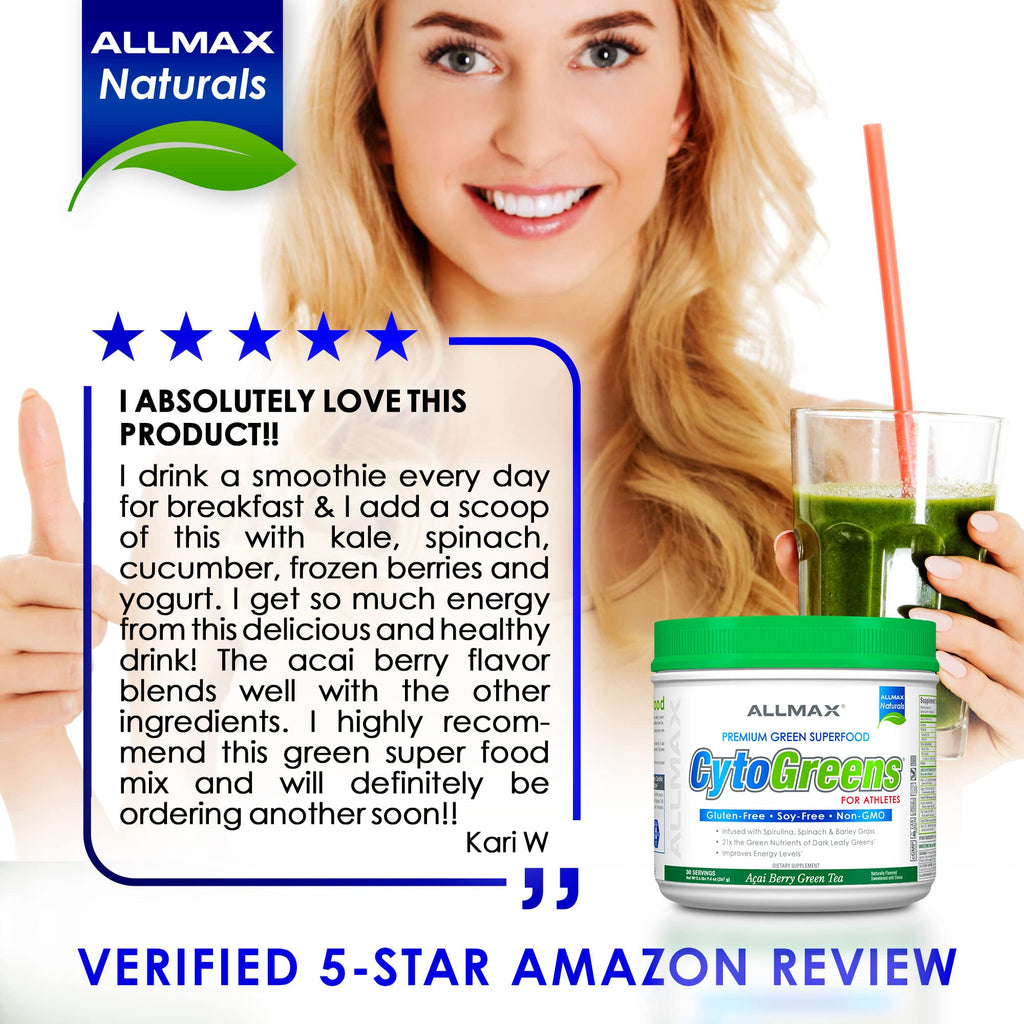 ALLMAX Naturals CytoGreens Super Greens Powder, Premium Green Superfood with Greens, Superfoods, Daily Greens Supplement, Acai Berry Green Tea, 60 Servings - TrustMedUSA