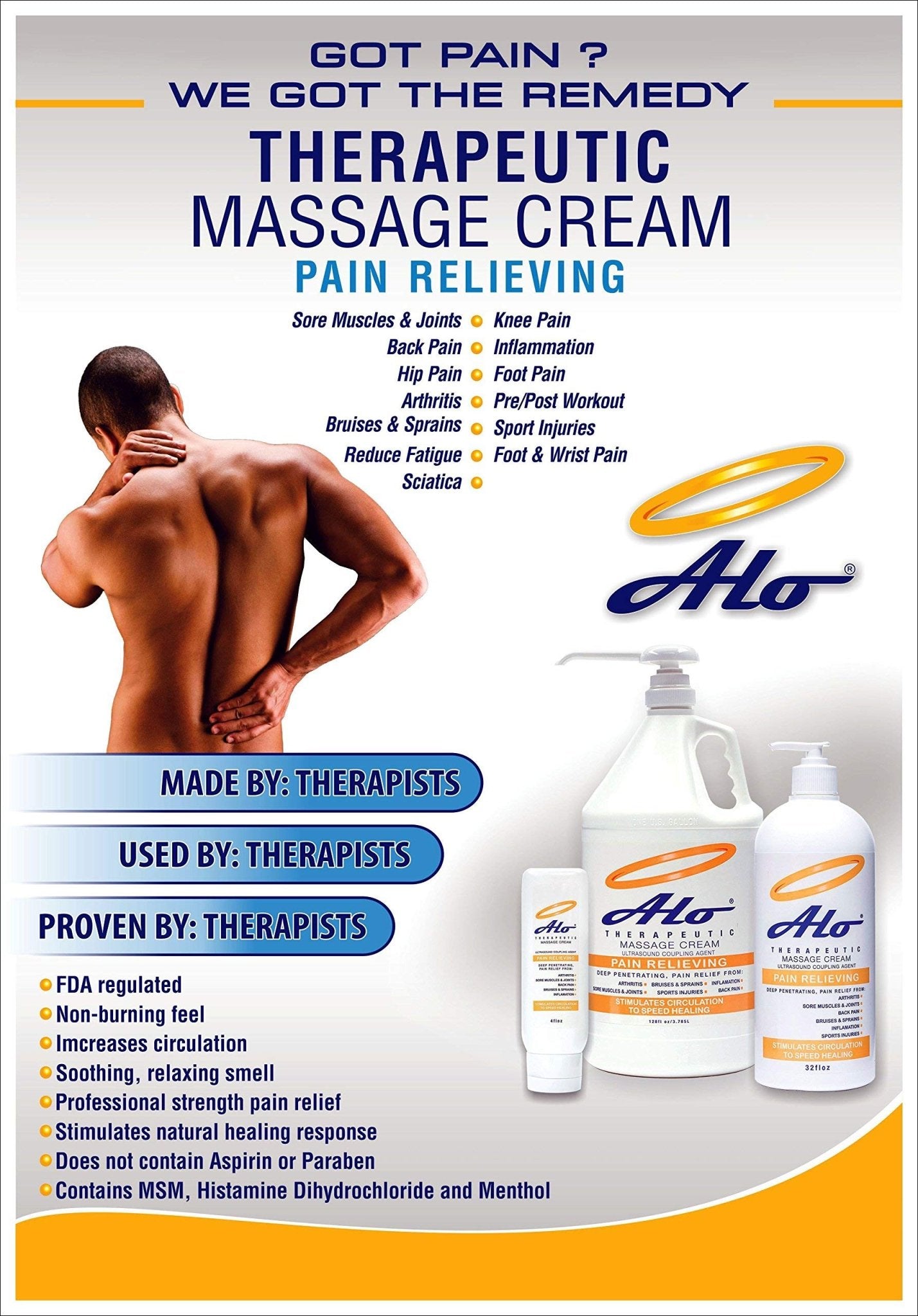 ALO Pain Relief Cream Therapy(32 oz with Pump) for Arthritis, Back Pain, Sciatica, Plantar Fasciitis, Tennis Elbow, Sore Muscles & Joints Inflammation - Working Out Aches, Acute Pain and Chronic Pain - TrustMedUSA