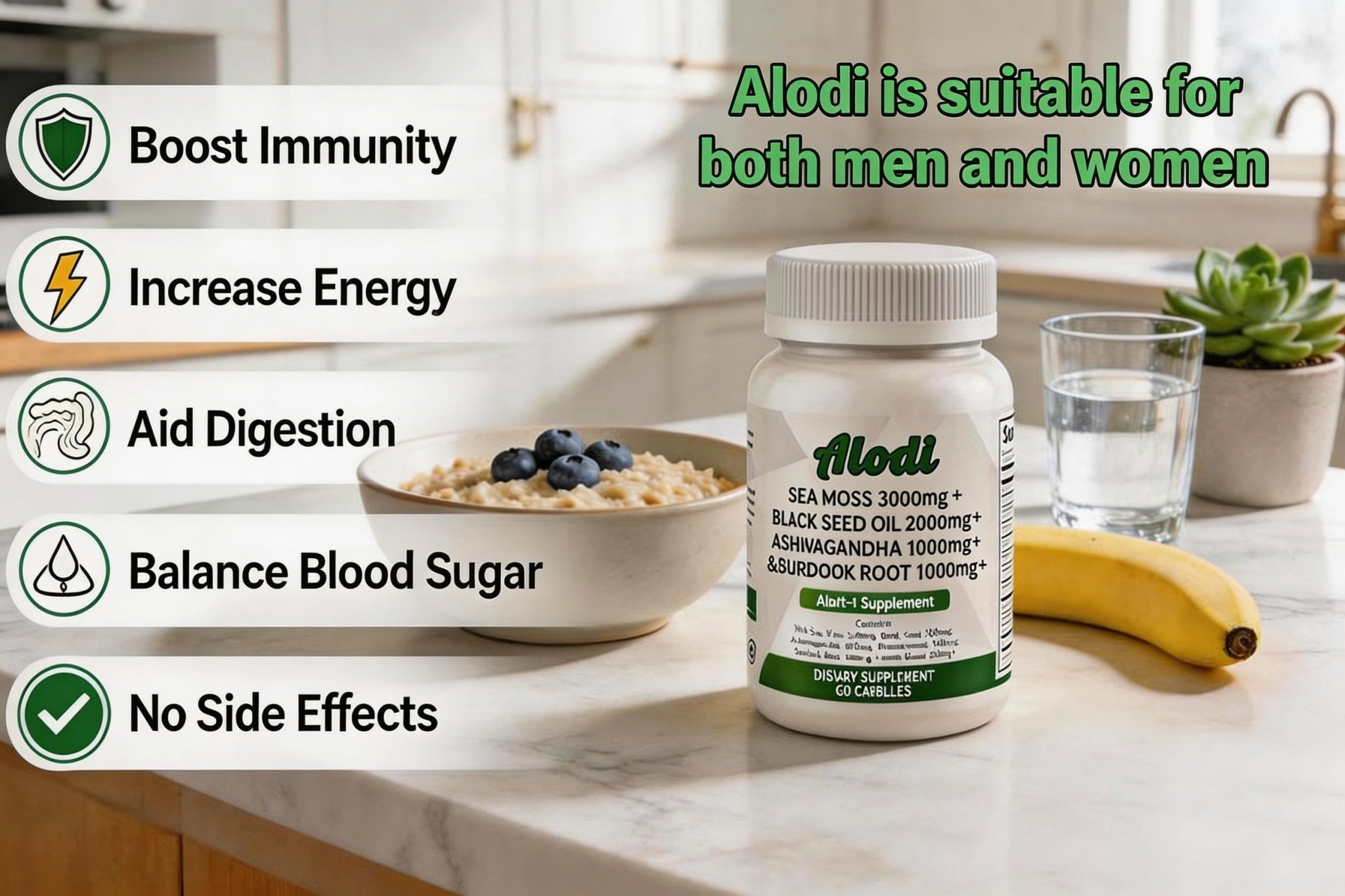 ALODI Super Seaweed Blend Supplement - Contains KSM-66 Ashwagandha, Black Seed Oil, Burdock Root, Kelp, Supports Digestion, Sleep, and Immune Health - TrustMedUSA