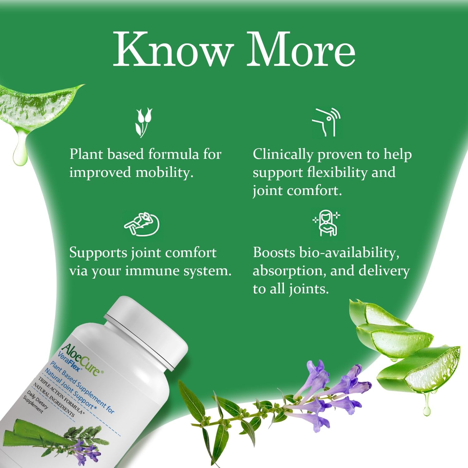 AloeCure VeraFlex Natural Joint Health, 60 Capsules, Clinically Tested Natural Plant-Based Formula to Support Comfort, Mobility and Flexibility - Featuring Organic Aloe Vera - TrustMedUSA