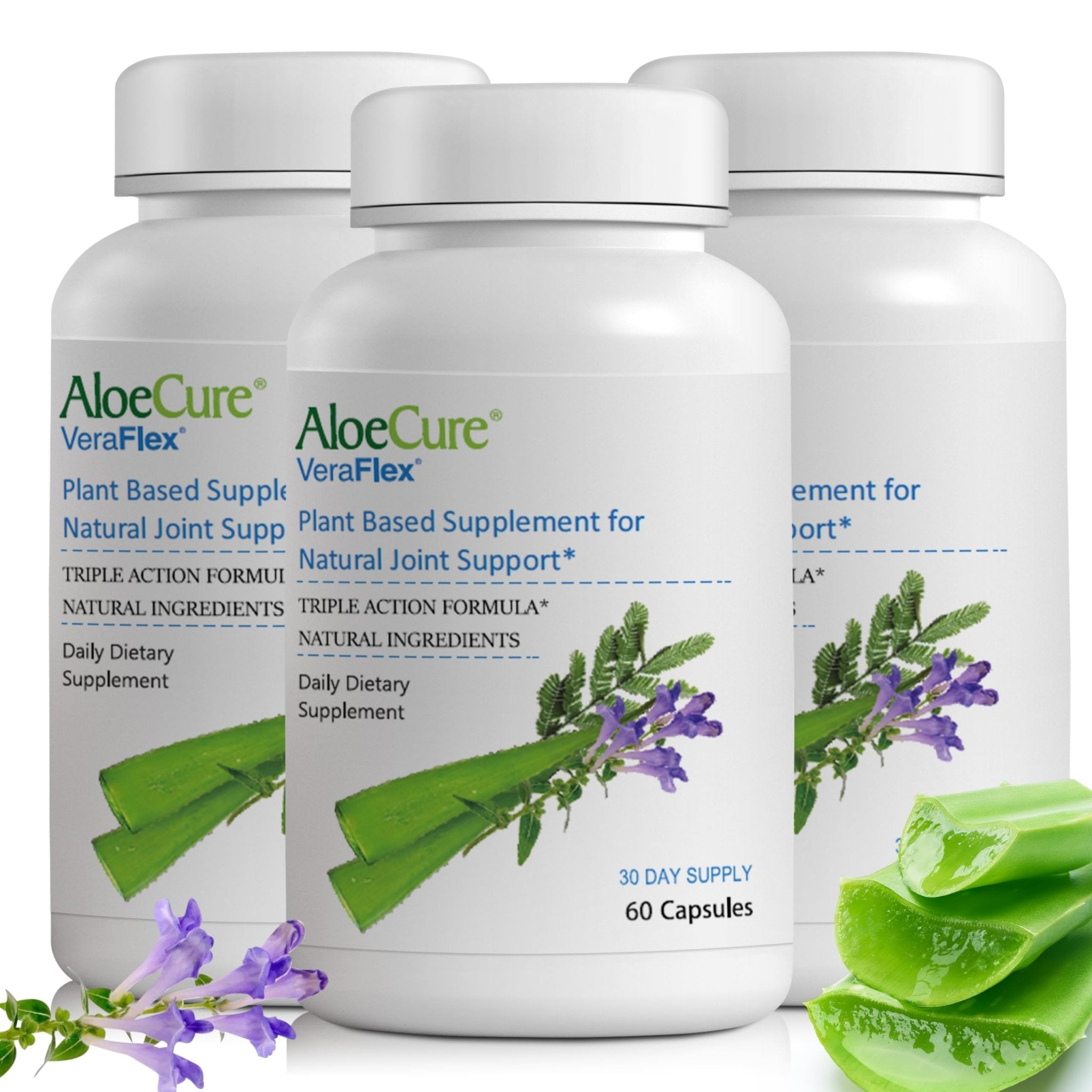 AloeCure VeraFlex Natural Joint Health, 60 Capsules, Clinically Tested Natural Plant-Based Formula to Support Comfort, Mobility and Flexibility - Featuring Organic Aloe Vera, 3-Pack - TrustMedUSA