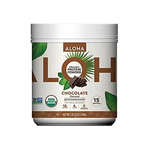 ALOHA Organic Plant Based Protein Powder, Stevia Free, Chocolate, 19.6 oz, 15 Servings - TrustMedUSA