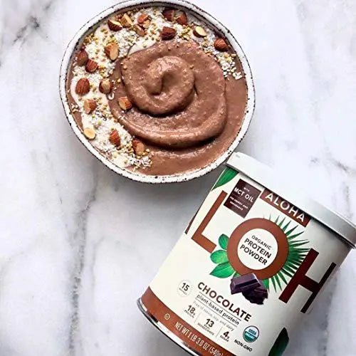 ALOHA Organic Plant Based Protein Powder, Stevia Free, Chocolate, 19.6 oz, 15 Servings - TrustMedUSA