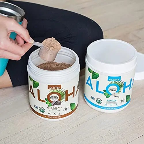 ALOHA Organic Plant Based Protein Powder, Stevia Free, Chocolate, 19.6 oz, 15 Servings - TrustMedUSA