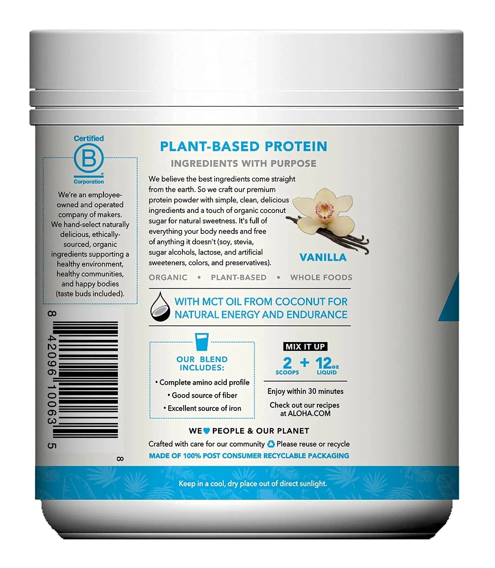ALOHA Organic Plant Based Protein Powder, Stevia Free, Vanilla, 19.6 oz, 15 Servings PACKAGING MAY VARY - TrustMedUSA