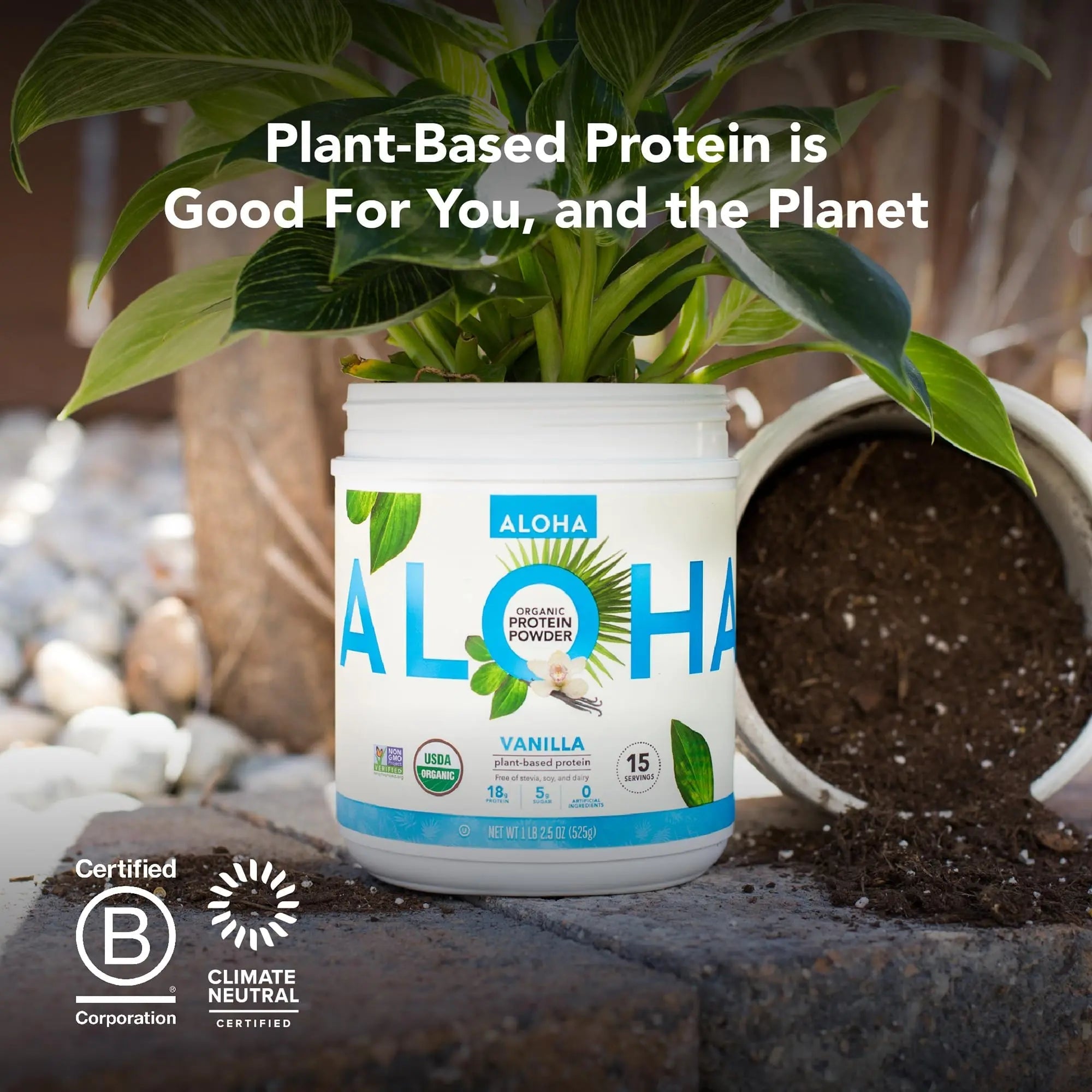ALOHA Organic Plant Based Protein Powder, Stevia Free, Vanilla, 19.6 oz, 15 Servings PACKAGING MAY VARY - TrustMedUSA