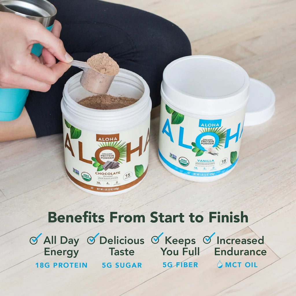 ALOHA Organic Plant Based Protein Powder, Stevia Free, Vanilla, 19.6 oz, 15 Servings PACKAGING MAY VARY - TrustMedUSA
