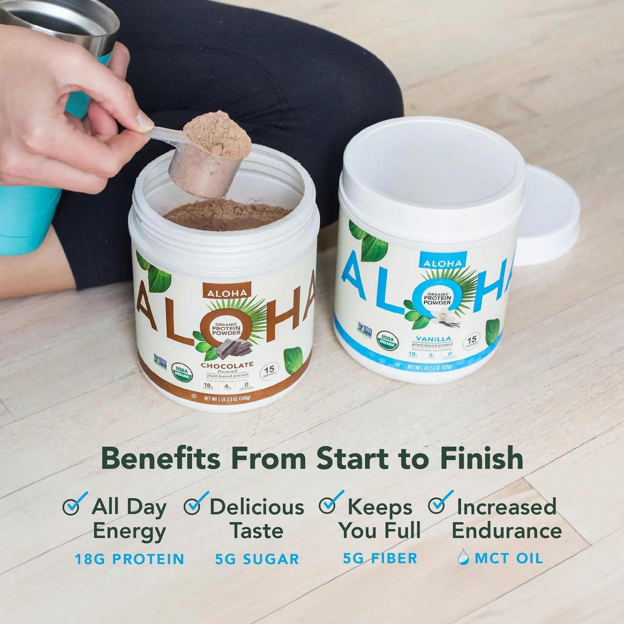 ALOHA Organic Plant Based Protein Powder, Stevia Free, Vanilla, 19.6 oz, 15 Servings PACKAGING MAY VARY - TrustMedUSA