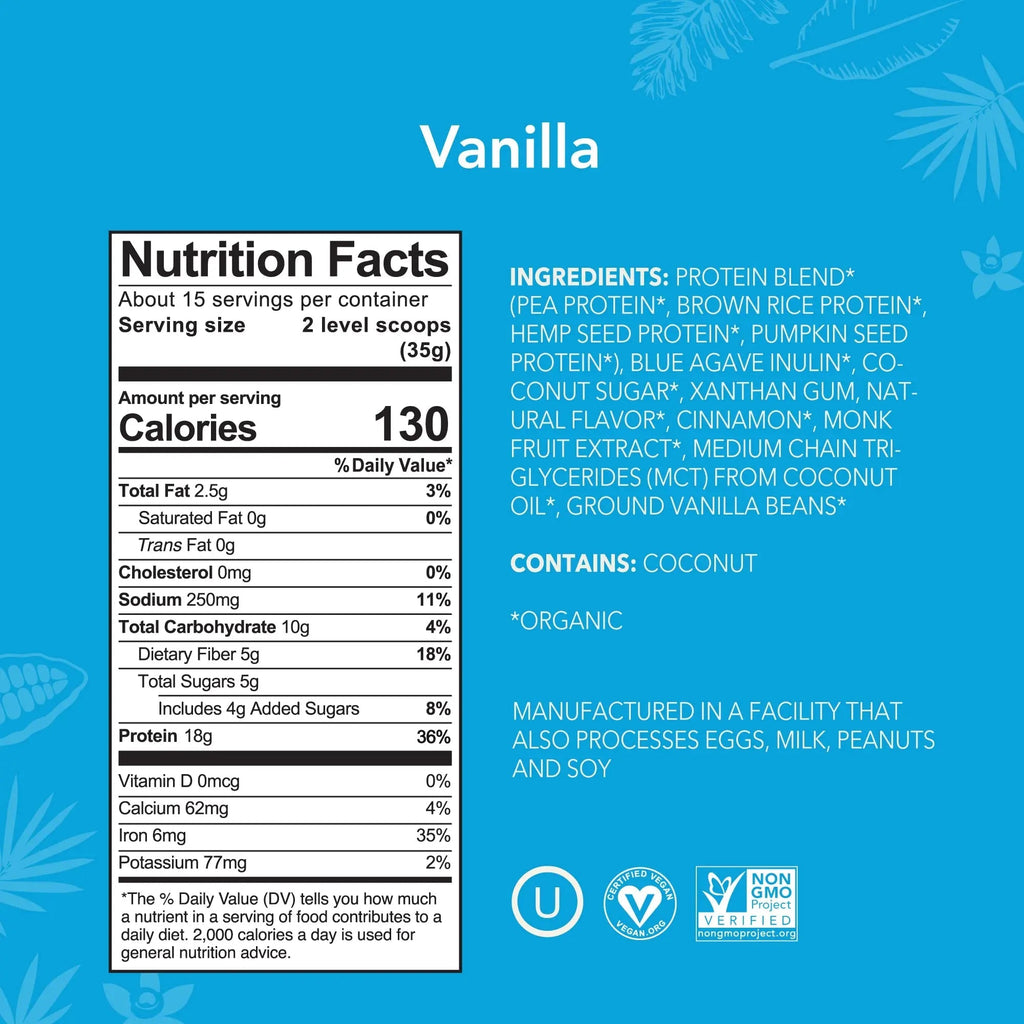 ALOHA Organic Plant Based Protein Powder, Stevia Free, Vanilla, 19.6 oz, 15 Servings PACKAGING MAY VARY - TrustMedUSA