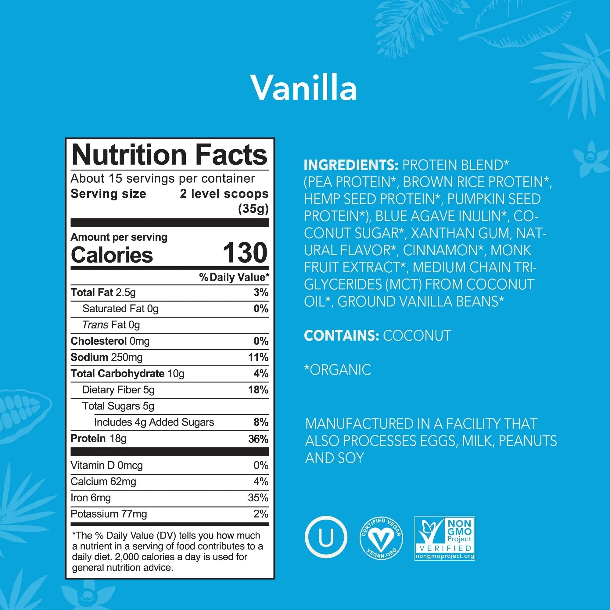 ALOHA Organic Plant Based Protein Powder, Stevia Free, Vanilla, 19.6 oz, 15 Servings PACKAGING MAY VARY - TrustMedUSA