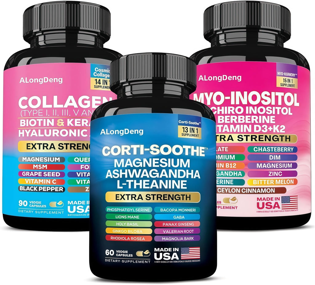ALongDeng She Shines Set - Ultimate Women's All-in-One Supplement with Corti-Soothe, Myo-Inositol, Collagen & Extra Strength Ingredients - TrustMedUSA
