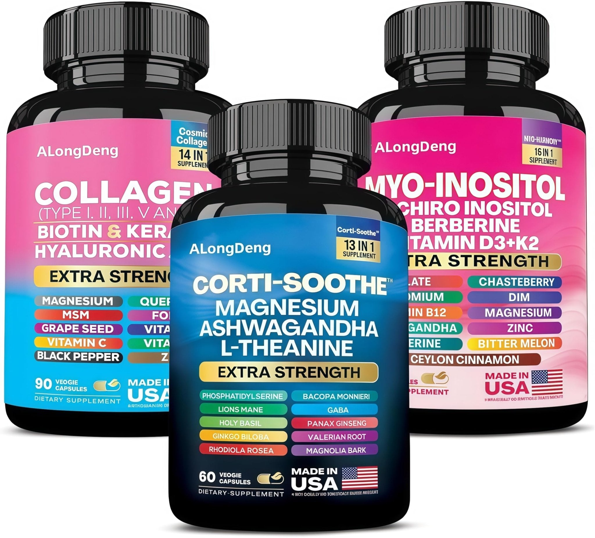 ALongDeng She Shines Set - Ultimate Women's All-in-One Supplement with Corti-Soothe, Myo-Inositol, Collagen & Extra Strength Ingredients - TrustMedUSA