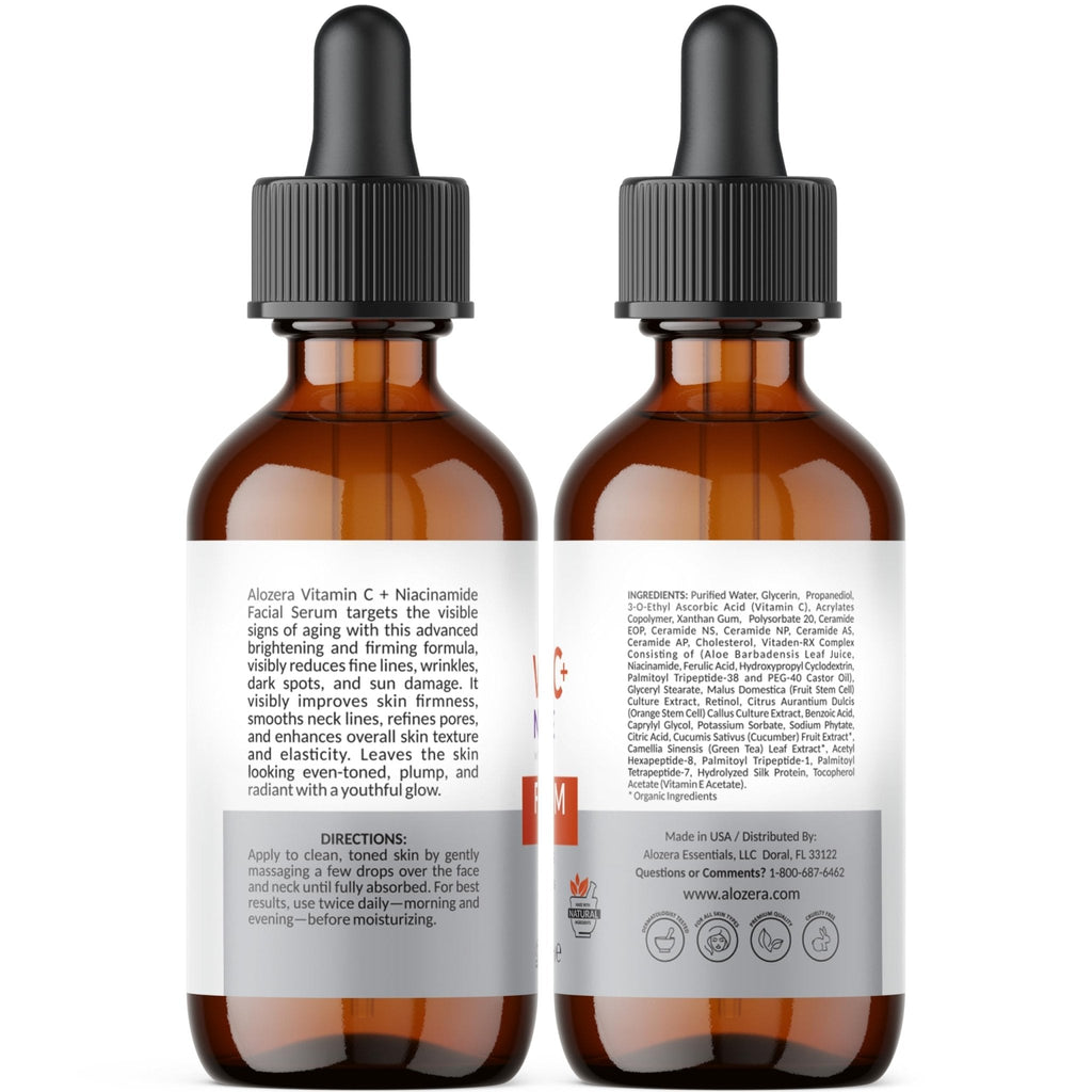 Alozera Vitamin C Facial Serum with Niacinamide & Ferulic Acid, Anti-Aging Serum for Visible Brightening, Glowing & Radiant Skin, Concentrated, Gentle & Effective, Day & Night - Maple Wellness Supplements