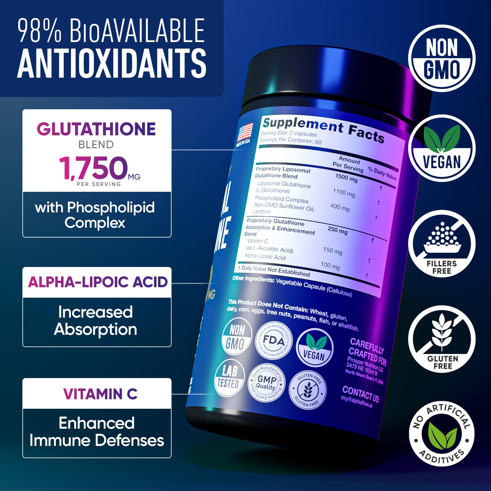 Alpha Flow (2 Pack) Liposomal Glutathione 1100mg – High Absorption Glutathione Supplement with Vitamin C, ALA & Phospholipid Complex – Liver Function, Skin & Immune Support – 240 Vegan Capsules - TrustMedUSA