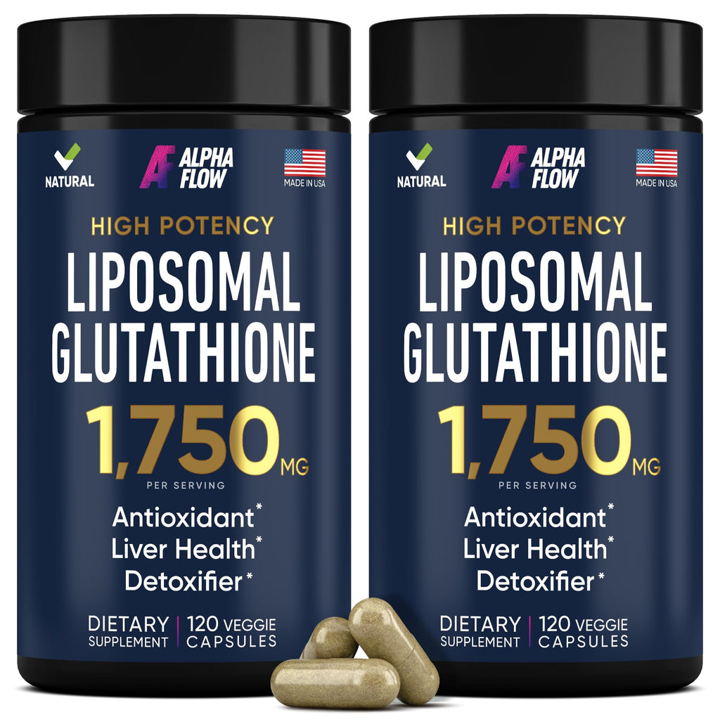 Alpha Flow (2 Pack) Liposomal Glutathione 1100mg – High Absorption Glutathione Supplement with Vitamin C, ALA & Phospholipid Complex – Liver Function, Skin & Immune Support – 240 Vegan Capsules - TrustMedUSA