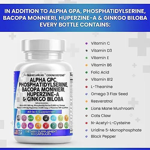 Alpha GPC Choline 300mg Phosphatidylserine 3000mg Bacopa Monnieri - TrustMedUSA