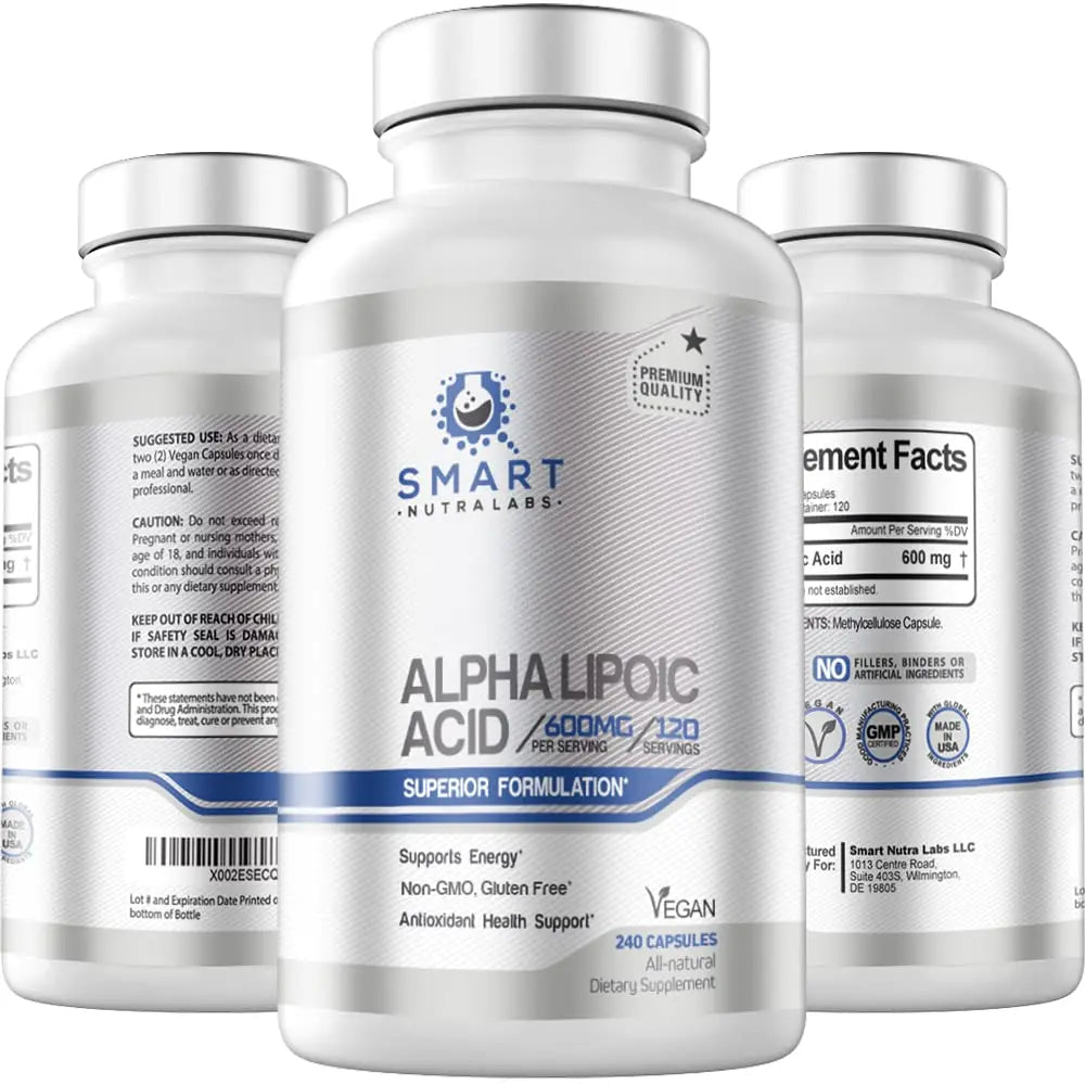 Alpha Lipoic Acid 600mg Per Serving, 240 Vegan Capsules- Gluten Free - TrustMedUSA
