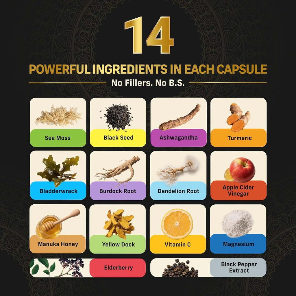 Alpha Tribe Multivitamin for Men with Sea Moss, Black Seed Oil, Ashwagandha, Turmeric, Bladderwrack, Burdock, Vitamin C, Elderberry, Manuka | Daily Vitamins & Minerals Supplement Capsules - 240 Count - TrustMedUSA