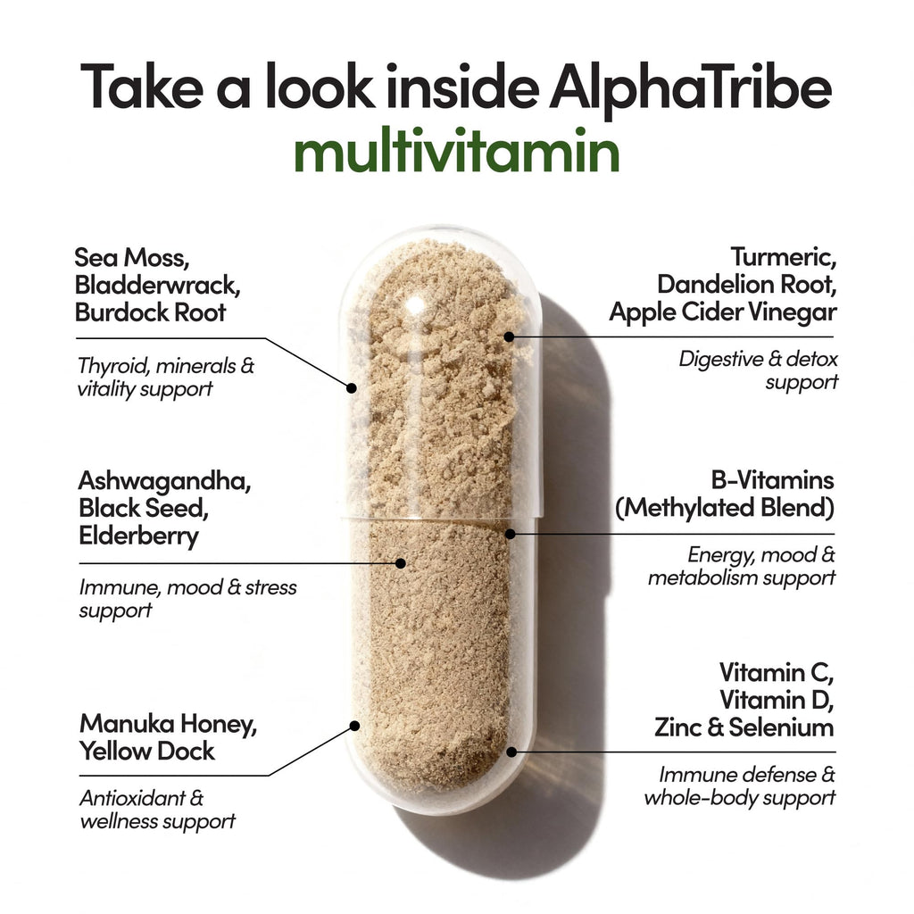 Alpha Tribe Multivitamin for Men with Seamoss Black Seed Oil Ashwagandha Burdock Root, Turmeric Bladderwrack, Vitamin C, Elderberry, Manuka, Yellow Dock | Daily Men's Vitamins and Minerals Supplement - TrustMedUSA