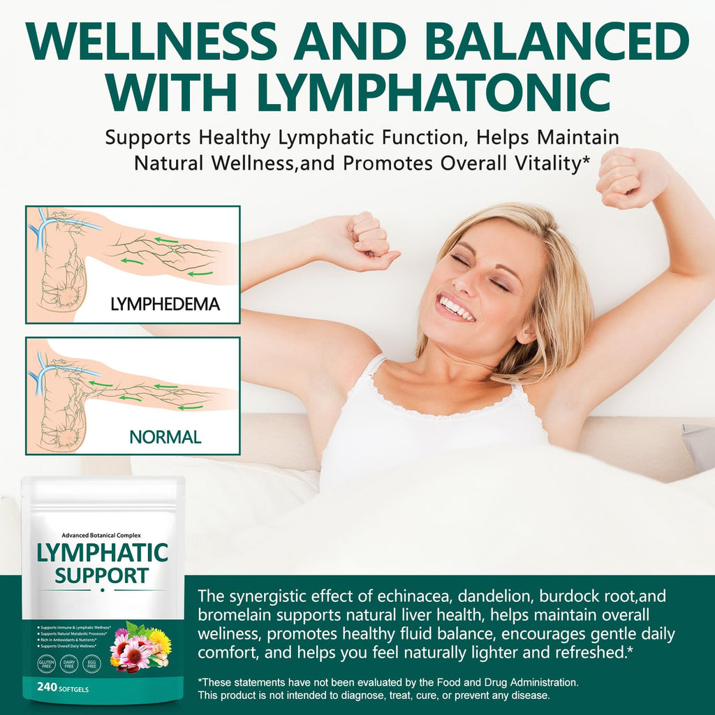 Alstaky Lymphatic Drainage Supplement - 240 Softgels, with Echinacea, Dandelion, and Burdock, Promotes Healthy Circulation & Fluid Balance, Lymph System Support Supplement for Women & Men - Maple Wellness Supplements