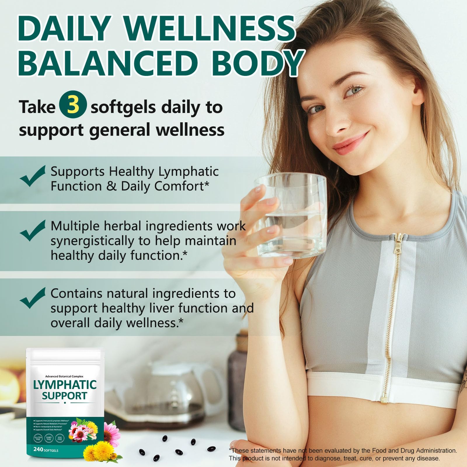 Alstaky Lymphatic Drainage Supplement - 240 Softgels, with Echinacea, Dandelion, and Burdock, Promotes Healthy Circulation & Fluid Balance, Lymph System Support Supplement for Women & Men - Maple Wellness Supplements