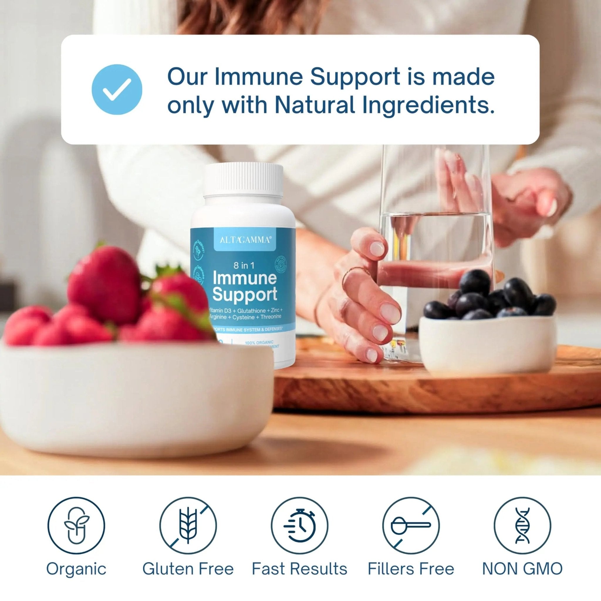 ALTAGAMMA 8 in 1 Immune Support Supplement - Daily Immunity Supplement & Immune Boosters for Adults - Immune System Booster with L-Lysine, Vitamin D and Zinc Supplements for Men & Women, 60 Capsules - TrustMedUSA