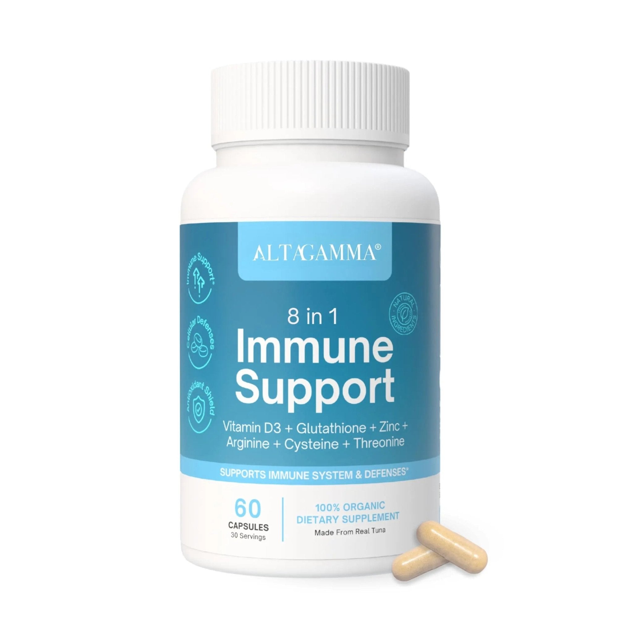 ALTAGAMMA 8 in 1 Immune Support Supplement - Daily Immunity Supplement & Immune Boosters for Adults - Immune System Booster with L-Lysine, Vitamin D and Zinc Supplements for Men & Women, 60 Capsules - TrustMedUSA
