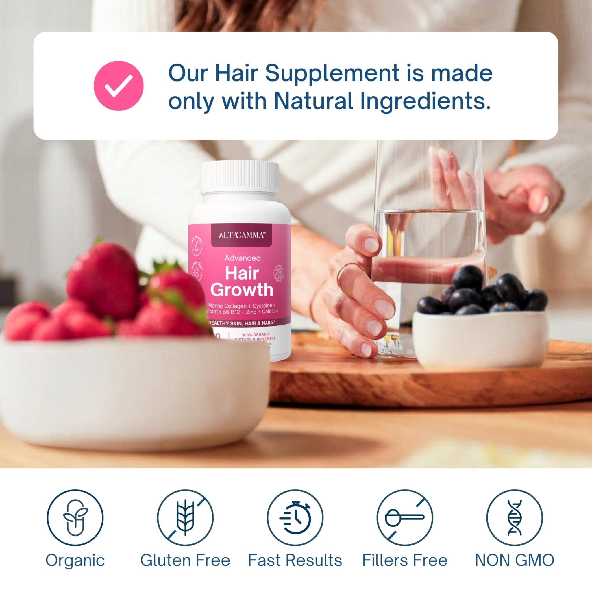 ALTAGAMMA Hair Growth Supplements - Nourishes Thinning, Strengthen Nails & Skin & Combat Hair Loss - Hair Growth Vitamins for Women & Men with Marine Collagen Peptides, 60 Capsules | 30 Day Supply - TrustMedUSA