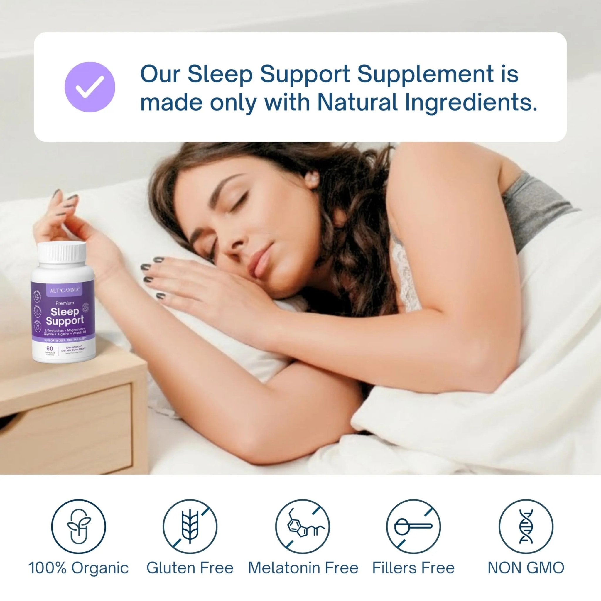 ALTAGAMMA Sleep Support Supplement - Better Sleep Support, Deep Rest & Super Calm - Natural Deep Sleep Supplements for Adults with Vitamins, L Tyrosine, L Tryptophan, Magnesium & Zinc, 60 Capsules - TrustMedUSA