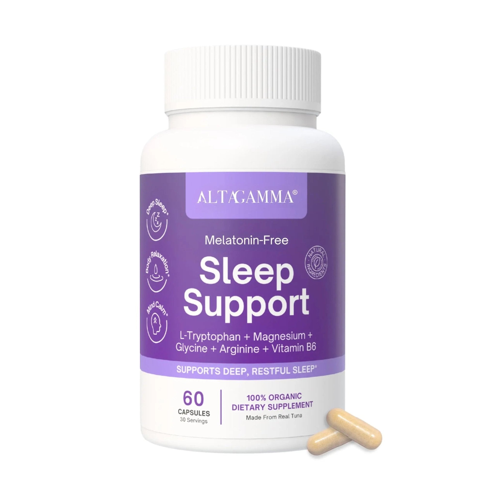 ALTAGAMMA Sleep Support Supplement - Better Sleep Support, Deep Rest & Super Calm - Natural Deep Sleep Supplements for Adults with Vitamins, L Tyrosine, L Tryptophan, Magnesium & Zinc, 60 Capsules - TrustMedUSA