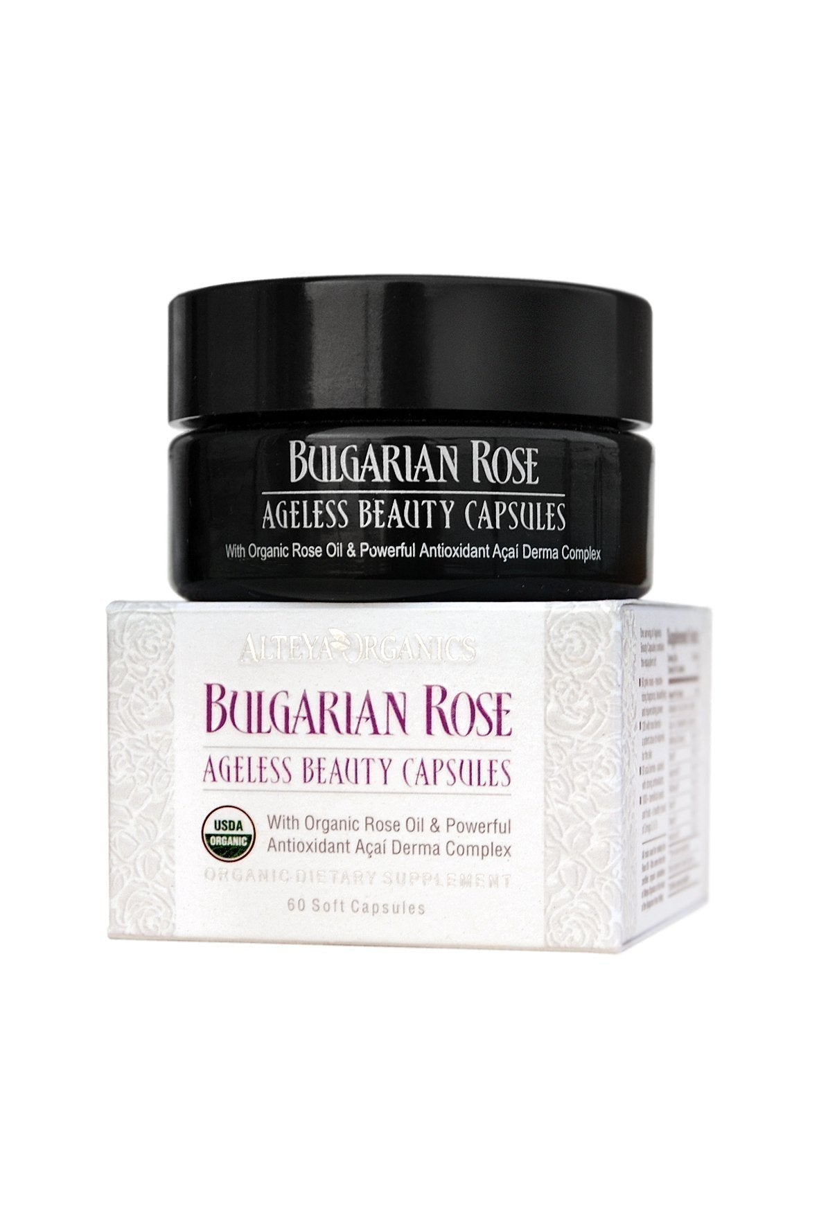 Alteya Organics Bulgarian Rose Ageless Beauty Capsules with Bulgarian Rose Oil and Antioxidant Acai Derma Complex - 30 Servings - TrustMedUSA
