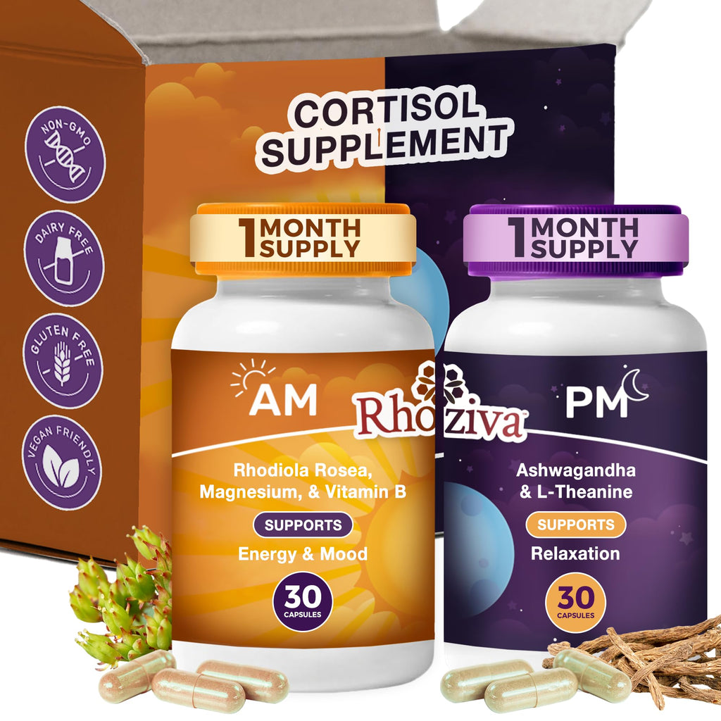 AM PM Multivitamin - Cortisol Supplements for Women and Men with L-Theanine, Ashwagandha - Rhodiola Rosea Supplement 200mg - Vitamin B Complex - Nootropics - Day and Night Vitamins for Women & Men - TrustMedUSA