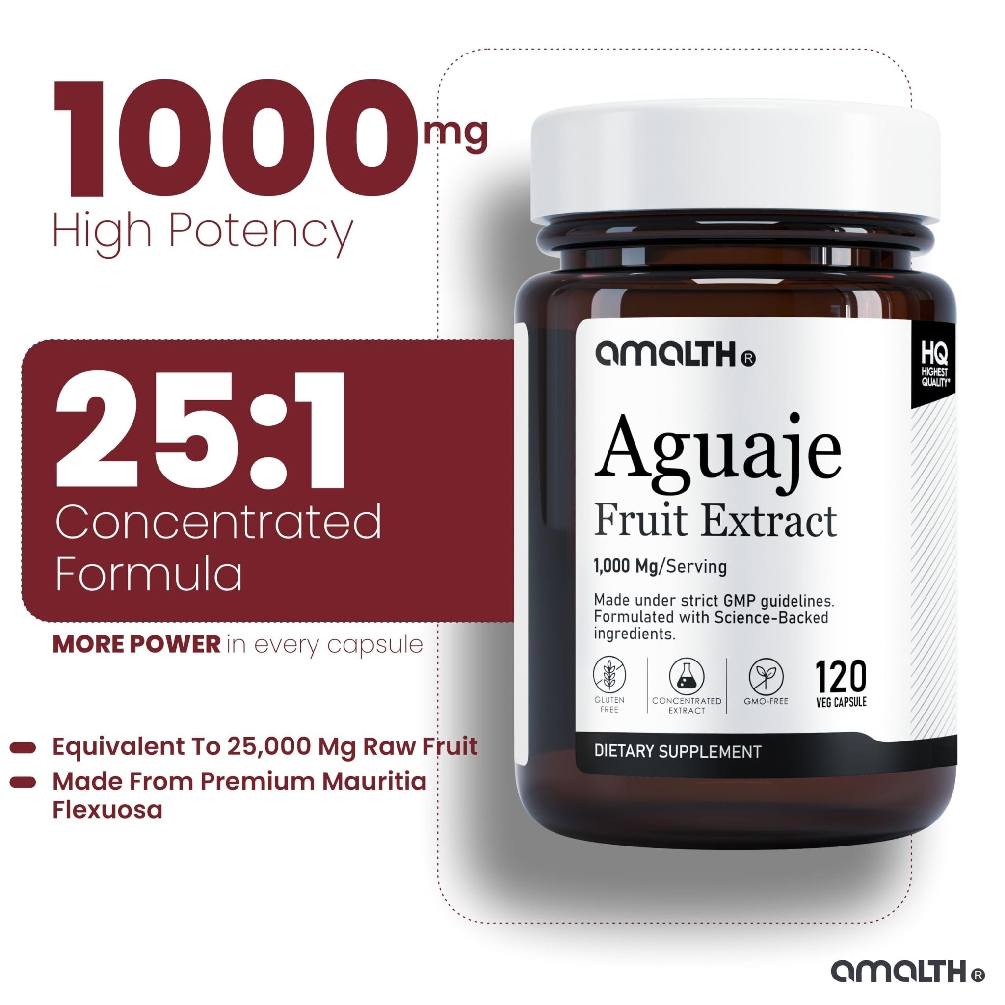 Amalth Aguaje Curves Capsule for Women 1000 mg- Extra Strength from Peru Natural Supplements- 120 Capsules Non- GMO Premium Quality Pills - TrustMedUSA