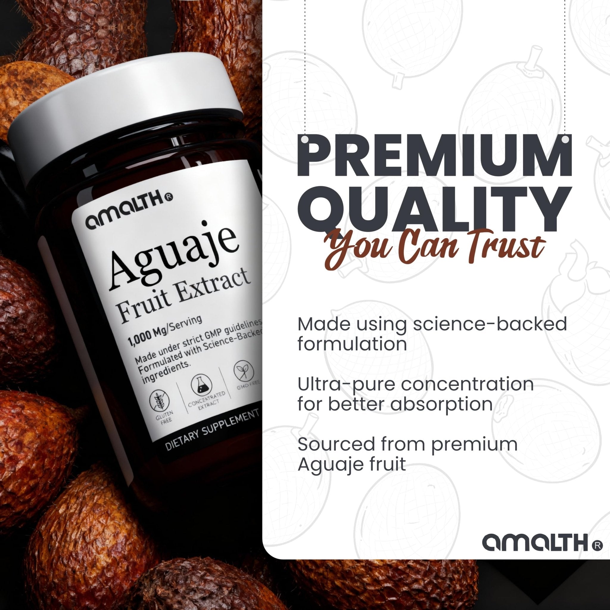 Amalth Aguaje Curves Capsule for Women 1000 mg- Extra Strength from Peru Natural Supplements- 120 Capsules Non- GMO Premium Quality Pills - TrustMedUSA