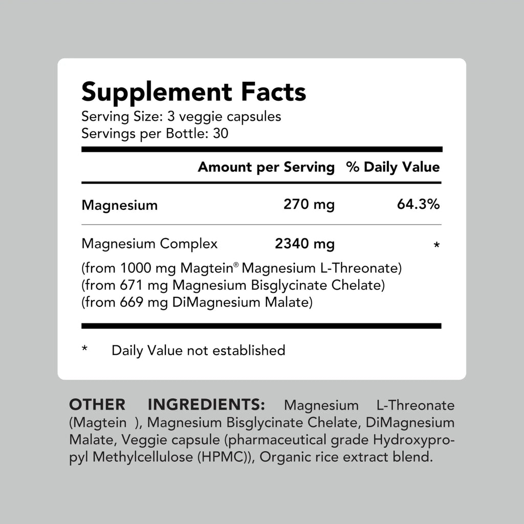 AMANDEAN Magtein Magnesium Complex. L-Threonate, Glycinate, Malate Triple Blend Chelated Magnesium Supplement. 90 Veggie Capsules. High Absorption Branded Ingredients. Brain Health, Sleep, Calm*. - TrustMedUSA