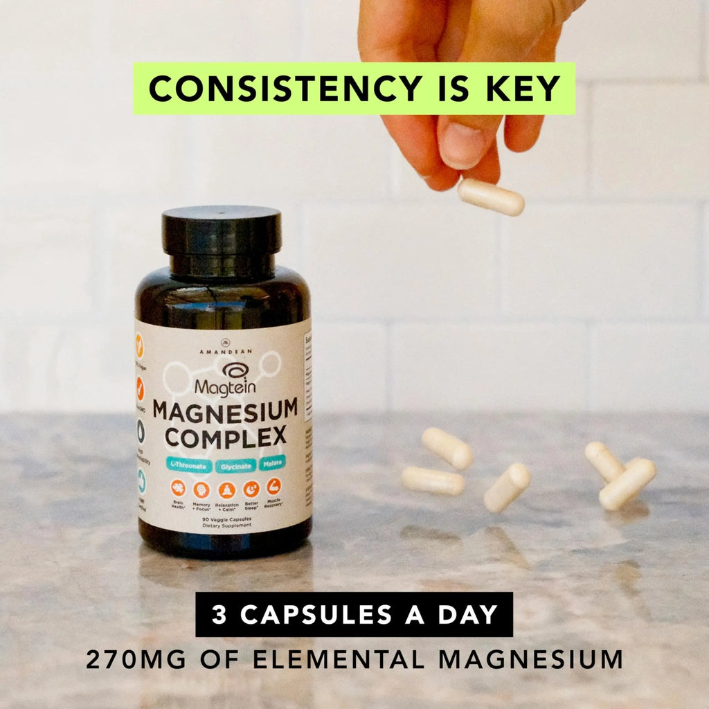 AMANDEAN Magtein Magnesium Complex. L-Threonate, Glycinate, Malate Triple Blend Chelated Magnesium Supplement. 90 Veggie Capsules. High Absorption Branded Ingredients. Brain Health, Sleep, Calm*. - TrustMedUSA